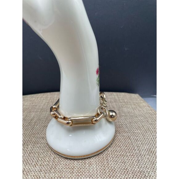 Chunky Gold Chain Length Bracelet Toggle Gold Ball - Picture 4 of 11